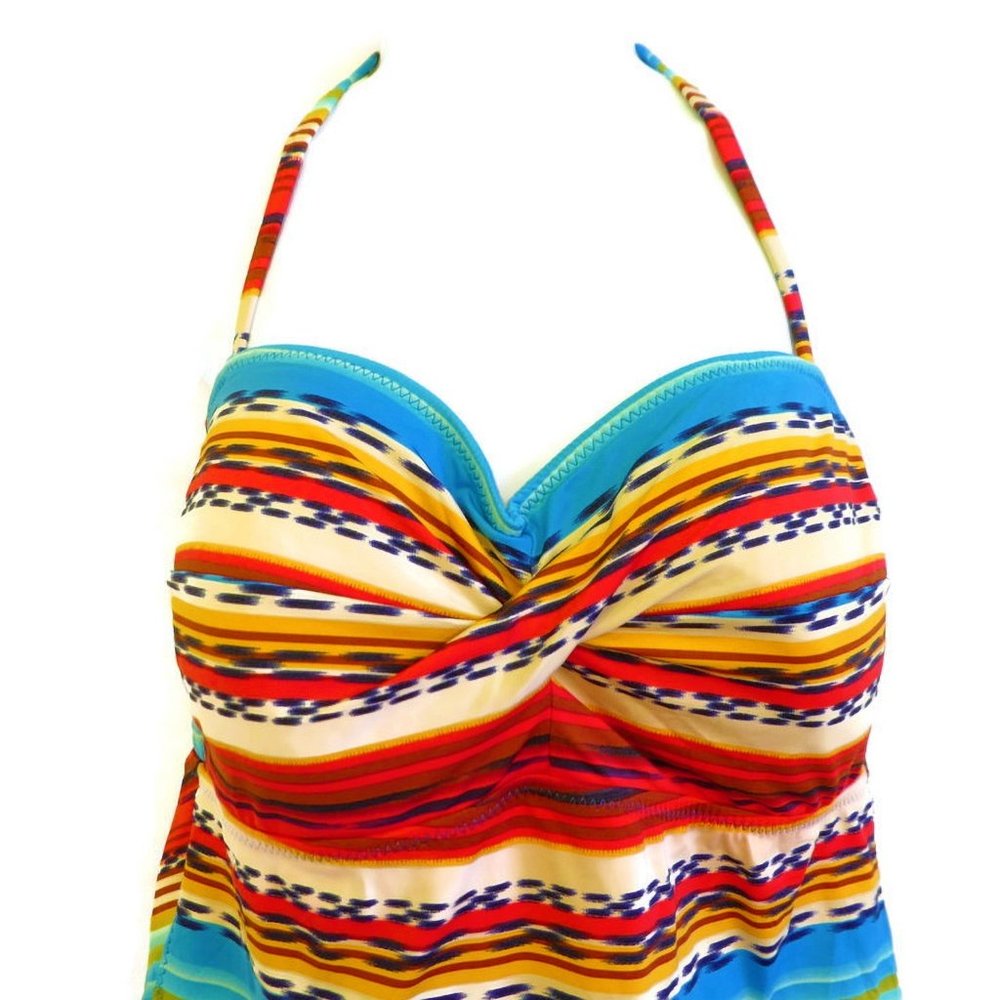Becca By Rebecca Virtue Swim Tankini Twist Bra Rainbow Side Boning D